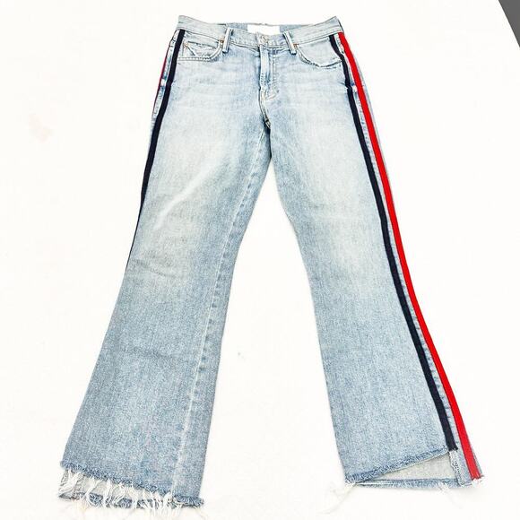 Mother Superior The Insider Crop Fray Thanks, Again Racer Denim Jeans Size 24 - Picture 2 of 11